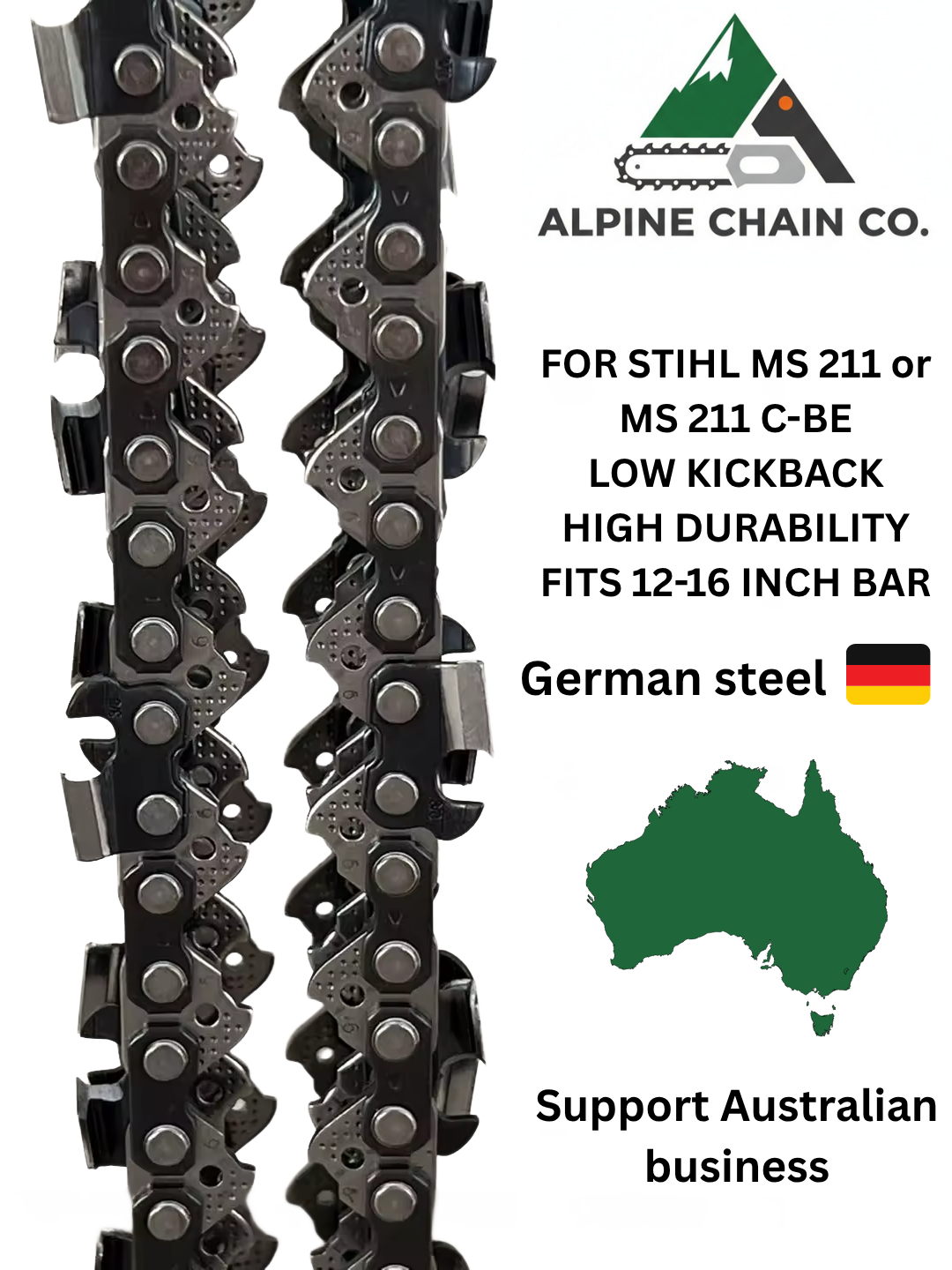 For STIHL MS 211 or 211 C-BE | Alpine Chain Co. 3/8" LP 0.050"G chainsaw chain